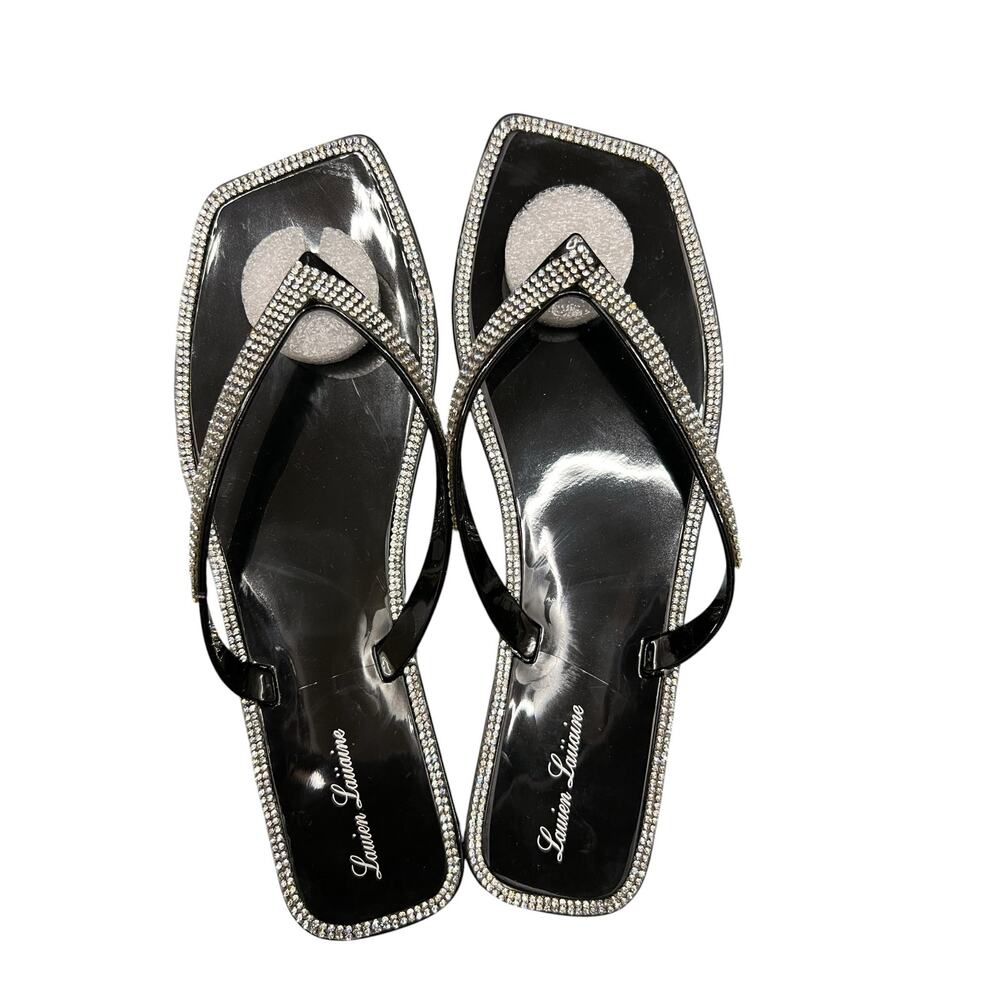 Lauren Lorraine Black Square Toe Thong Sandals 7.5 Minimalist Y2K NIB - Picture 3 of 6